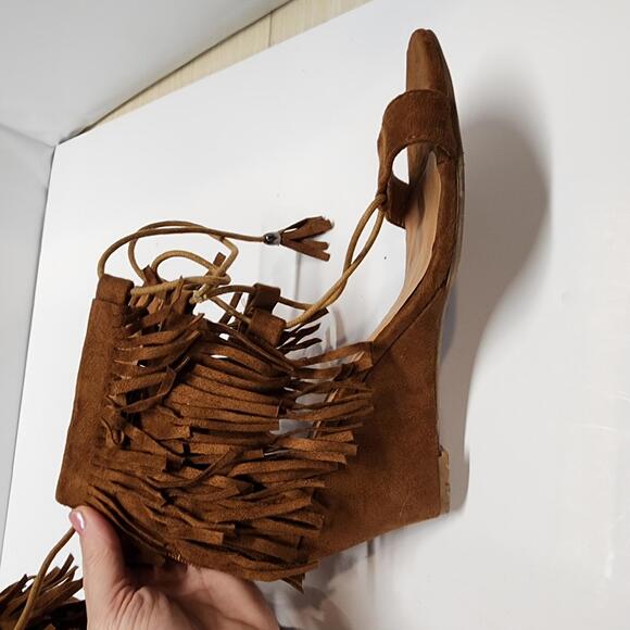 EUC New Women Nature Breeze Tasha-01 Suede Fringe Open Toe  Wedge Sandal 10 - Picture 7 of 9